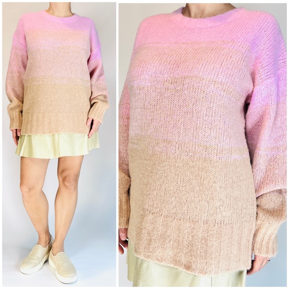 EVERLANE Womans Sweater Pastel Pink Tan Gradient Alpaca Merino RN 139393 - Picture 3 of 11